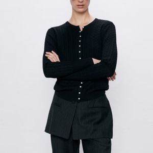 ZARA Cable Knit Cardigan with Gem Jewel Buttons Small